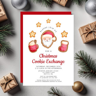 Invitation Échange de biscuits de Noël avec le Père Noël roug