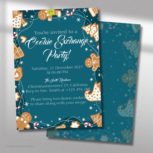 Invitation Échange de biscuits de Noël Blue Cookie Fête de pâ (Créateur téléchargé)