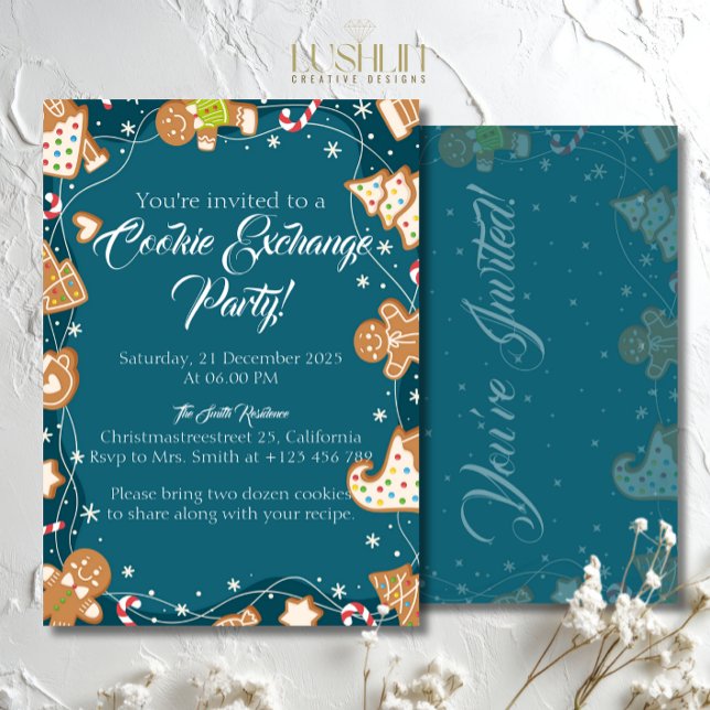 Invitation Échange de biscuits de Noël Blue Cookie Fête de pâ (Créateur téléchargé)