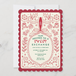 Invitation Échange de biscuits de Noël Bow Cookies Fête de dé