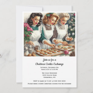 Invitation Échange de biscuits de Noël Dames Rétro 