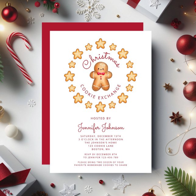 Invitation Échange de biscuits de Noël en forme d'homme en pa (Cute Gingerbread Man Christmas Cookie Exchange Invitation)