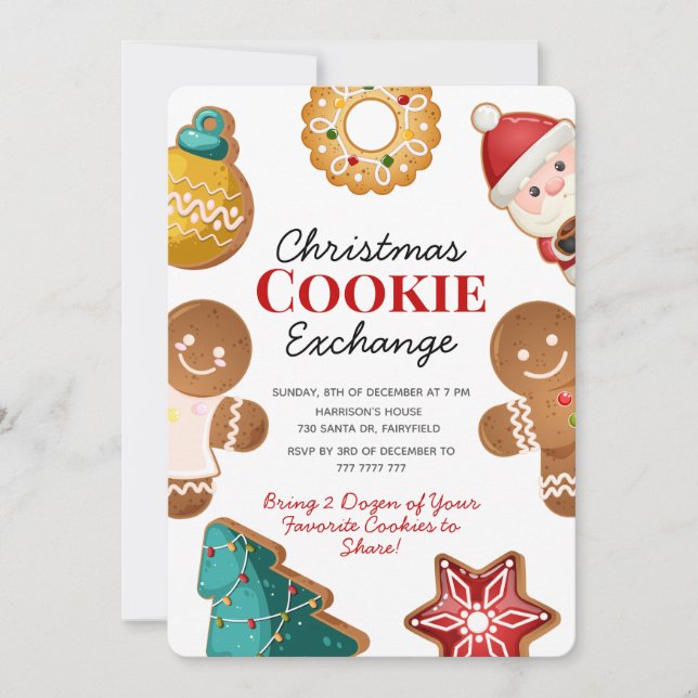 Invitation Échange de biscuits de Noël en pain d'épice mignon (Devant)