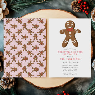 Invitation Échange de biscuits de Noël en pain d'épice rose