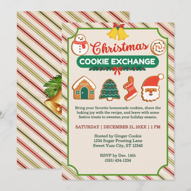 Invitation Échange de biscuits de Noël et échange de recettes (Devant / Derrière)