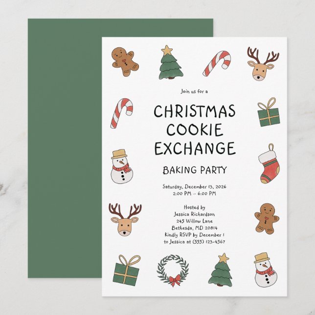 Invitation Échange de biscuits de Noël festifs pour une fête  (Devant / Derrière)