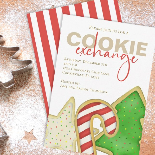 Invitation Échange de biscuits de Noël mignon et fantaisiste (Cookie exchange holiday Christmas cookie cutout invitations. )