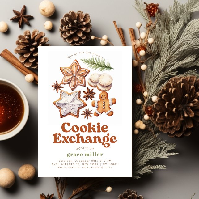 Invitation Échange de biscuits de Noël moderne (Modern Cookie Exchange Christmas Party Invitation)