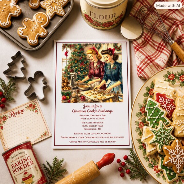 Invitation Échange de biscuits de Noël Rétro  (Créateur téléchargé)
