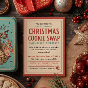 Invitation Échange de biscuits de Noël rétro vintage