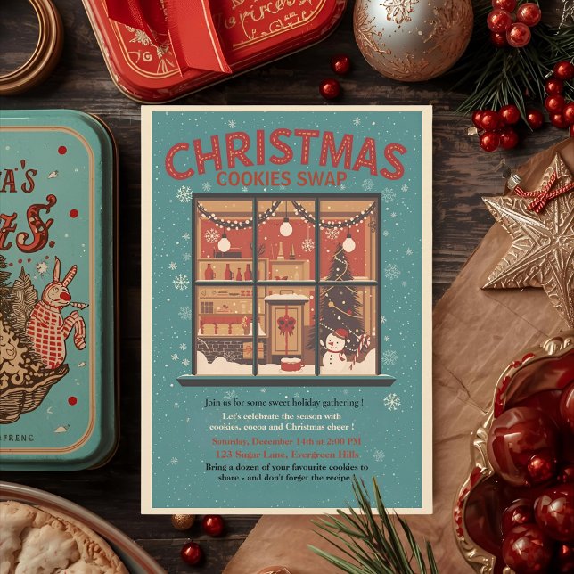 Invitation Échange de biscuits de Noël rétro vintage (Créateur téléchargé)