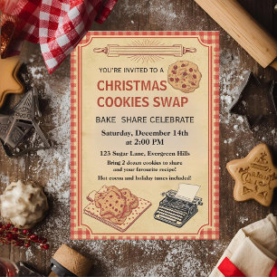 Invitation Échange de biscuits de Noël rétro vintage