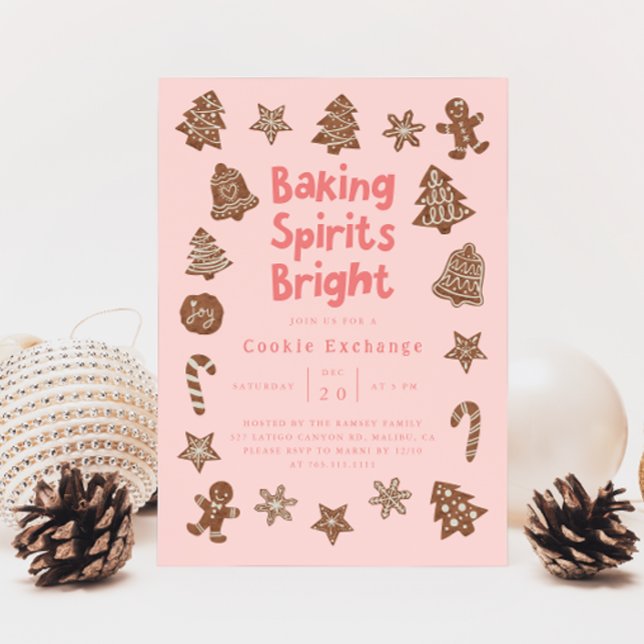 Invitation Échange de biscuits de Noël rose (Créateur téléchargé)