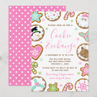 Invitation Échange de biscuits de Noël rose et vert