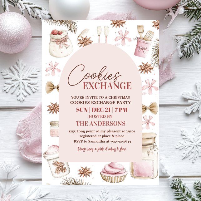 Invitation Échange de biscuits de Noël rose Pastel (Créateur téléchargé)