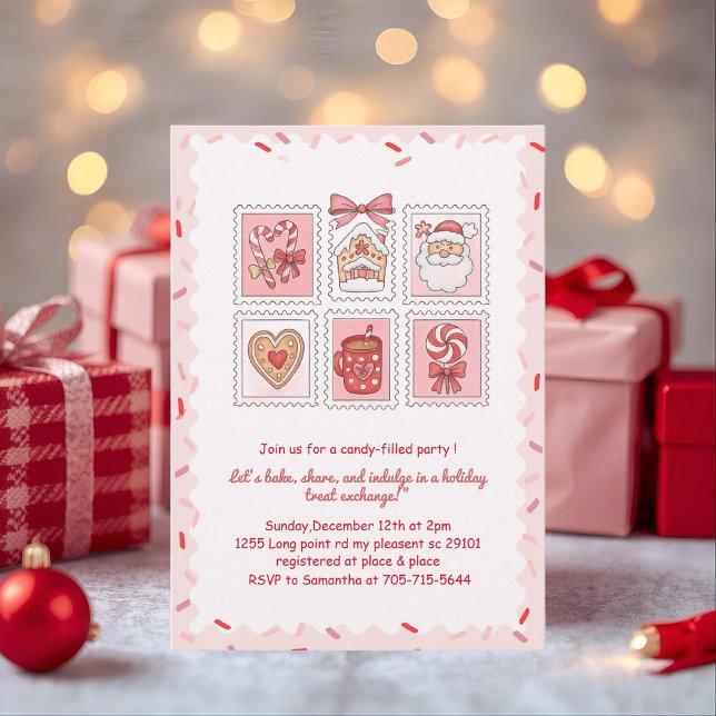 Invitation Échange de biscuits de Noël roses (Créateur téléchargé)