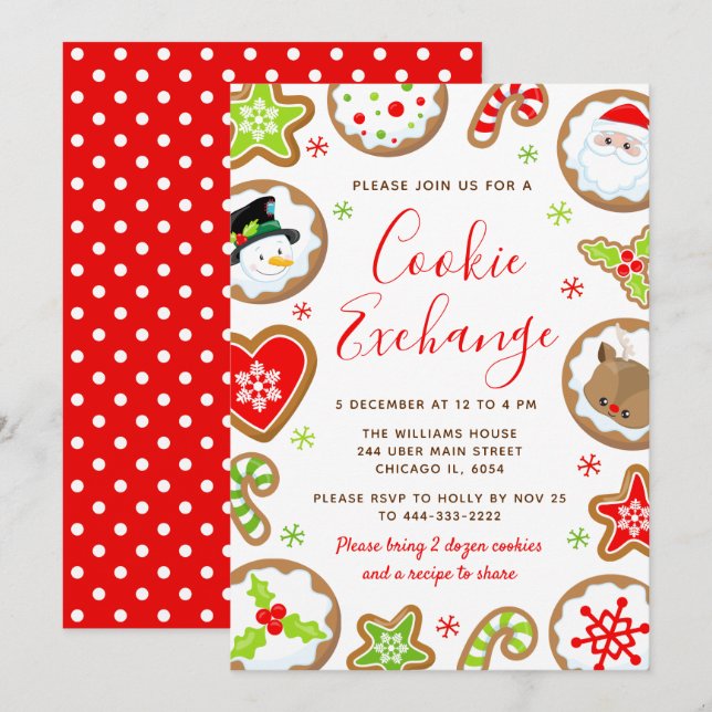 Invitation Échange de biscuits de Noël rouge et vert (Devant / Derrière)