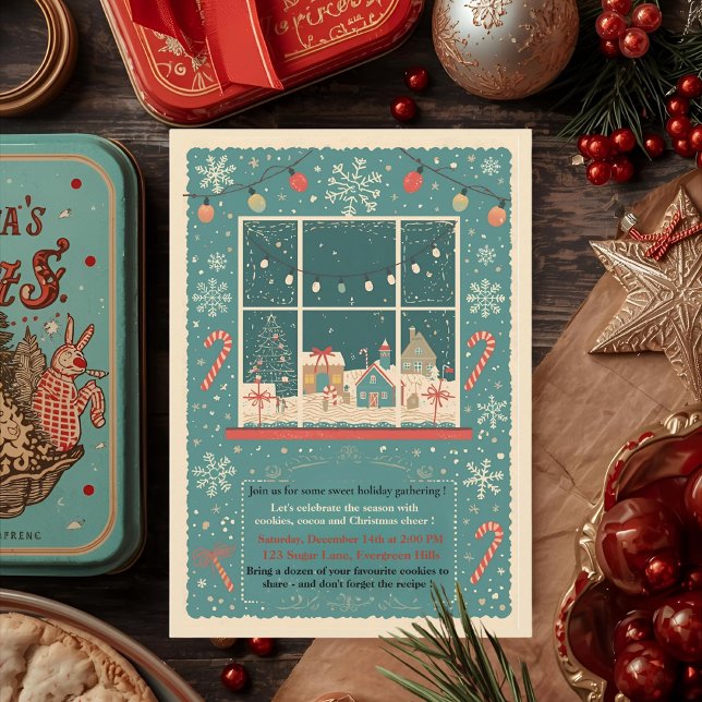 Invitation Échange de biscuits de Noël vintage rétro (Créateur téléchargé)