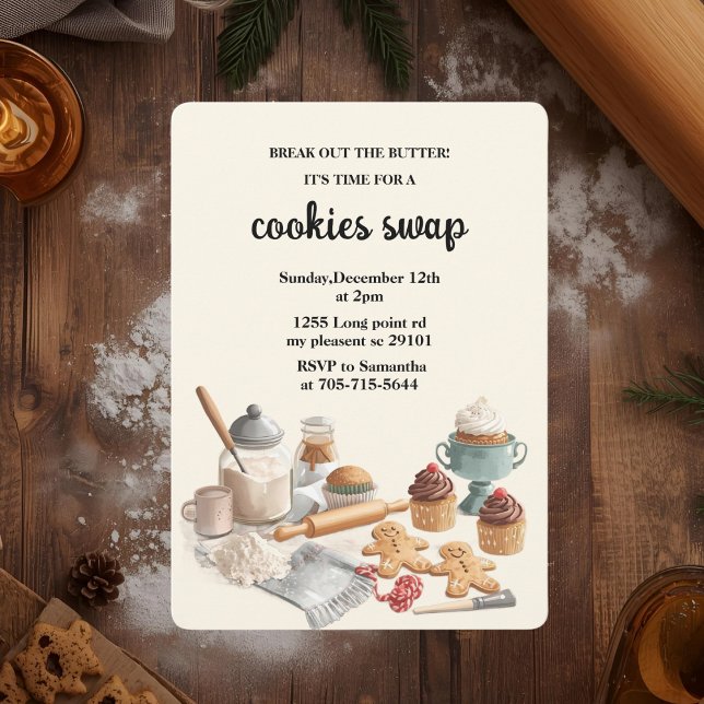 Invitation Échange de biscuits de vacances rustique | Noël co (Créateur téléchargé)