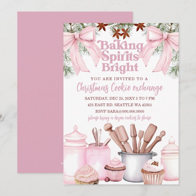 Invitation Échange de biscuits rose pour égayer les esprits  (Devant / Derrière)