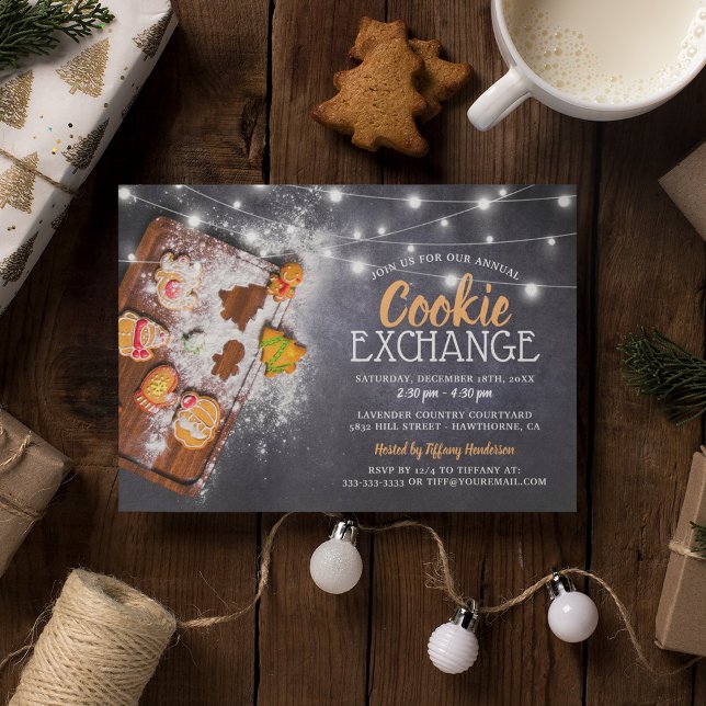 Invitation Échange de biscuits rustique - Fête de Noël (Créateur téléchargé)