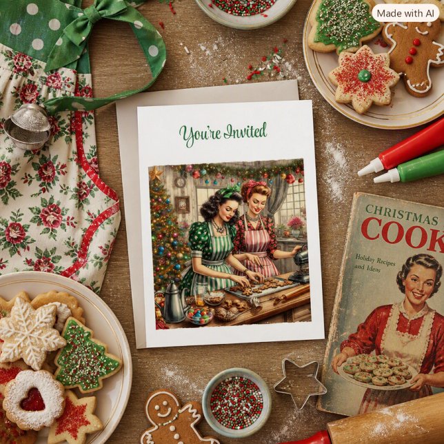 Invitation Échange de biscuits vintage de Noël  (Créateur téléchargé)