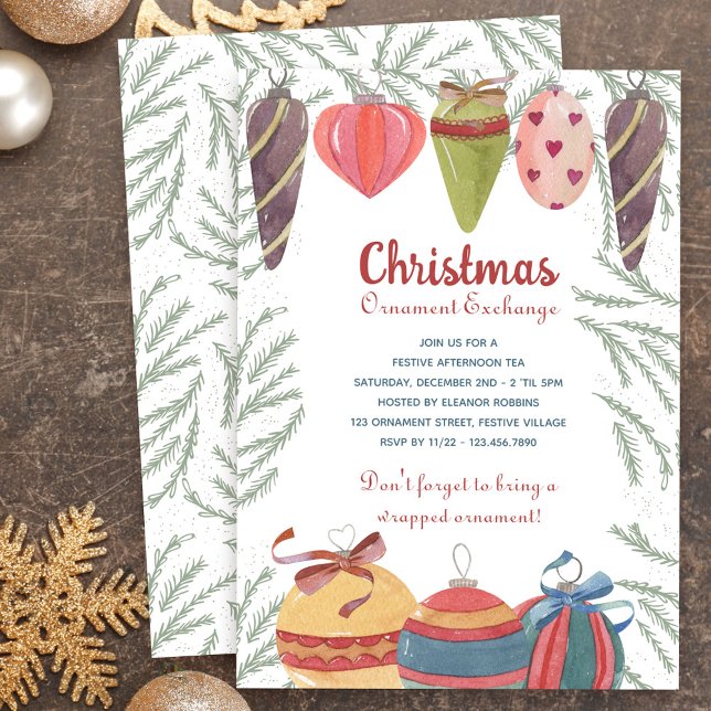 Invitation Échange de boules de Noël vintage (Christmas Ornament Exchange Party Invitation)