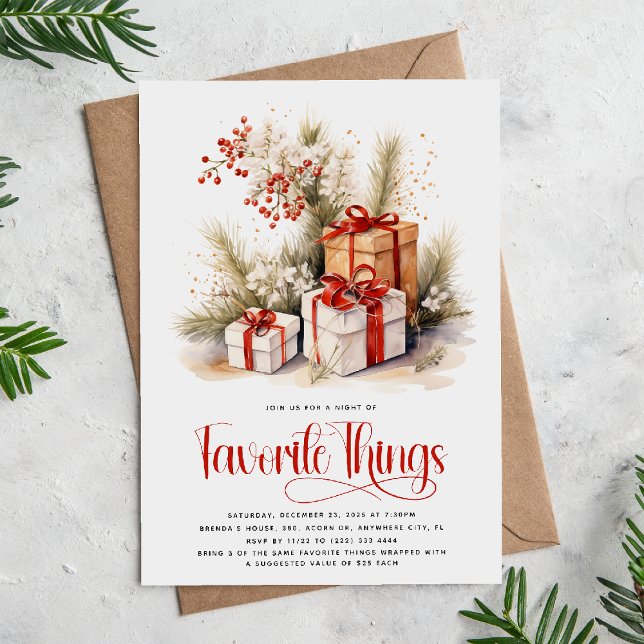 Invitation Échange de cadeaux 'Choses Préférées' de Noël élég (Créateur téléchargé)
