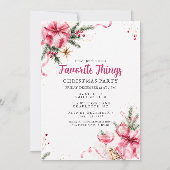 Invitation Échange de cadeaux Choses Préférées Fête de Noël R (Devant)
