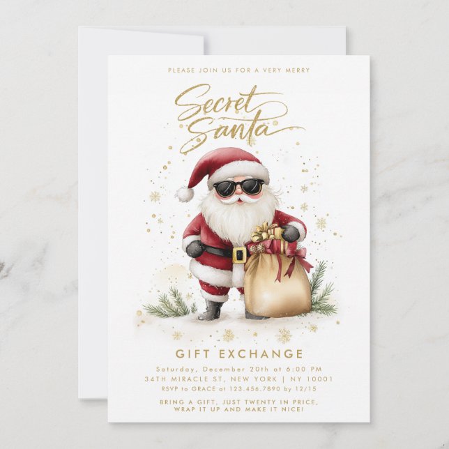 Invitation Échange de cadeaux Cool Secret Santa Noël (Devant)
