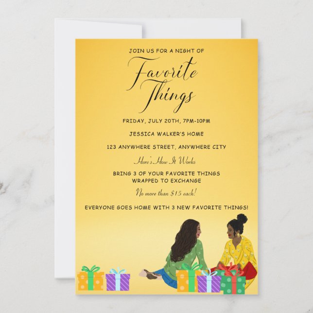 Invitation Échange de Cadeaux de Choses Préférées (Devant)