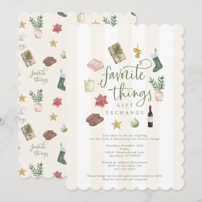 Invitation Échange de cadeaux de choses préférées à Noël  (Devant / Derrière)