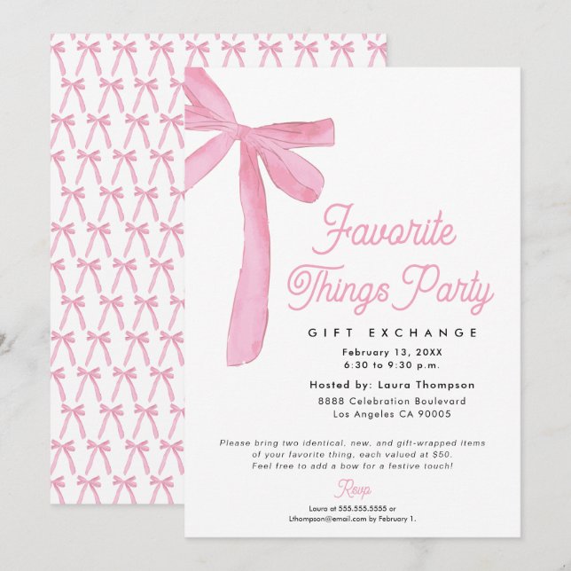Invitation Échange de cadeaux de fête des choses préférées de (Devant / Derrière)