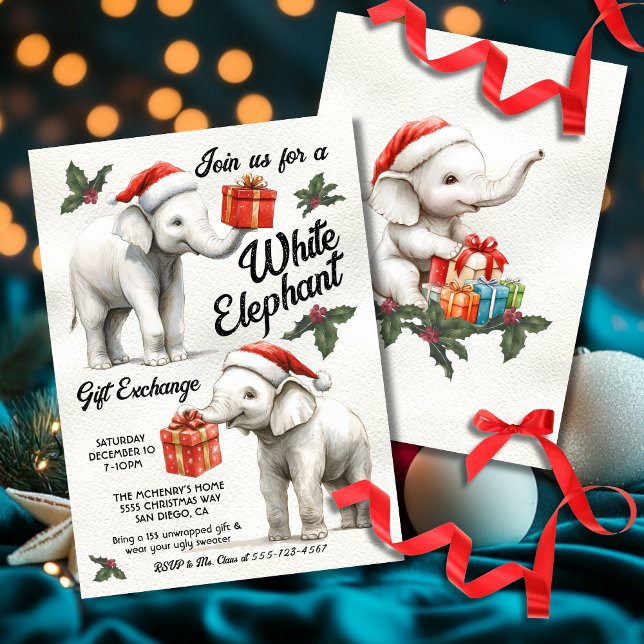 Invitation Échange de cadeaux de Noël à l'éléphant blanc (Créateur téléchargé)