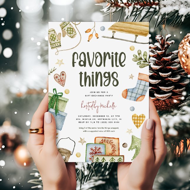 Invitation Échange de cadeaux de Noël 'choses préférées' amus (Créateur téléchargé)