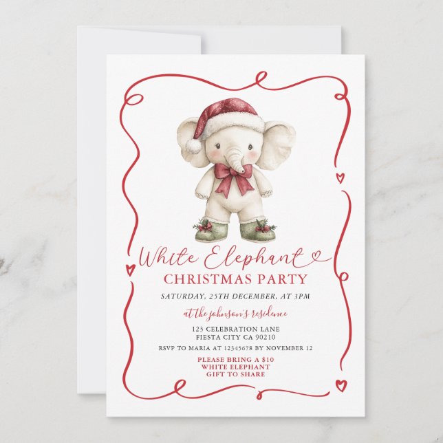 Invitation Échange de cadeaux de Noël éléphant blanc de fête  (Devant)