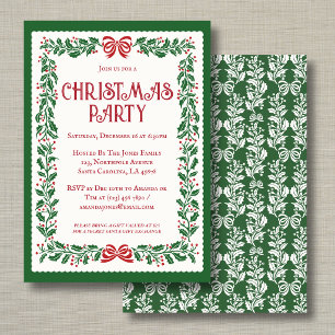 Invitation Échange de cadeaux de Noël Fête du houx Rouge Vert