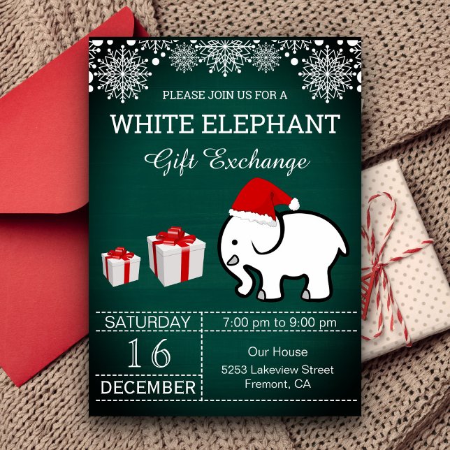 Invitation Échange de cadeaux de Noël Holiday White Elephant (Créateur téléchargé)