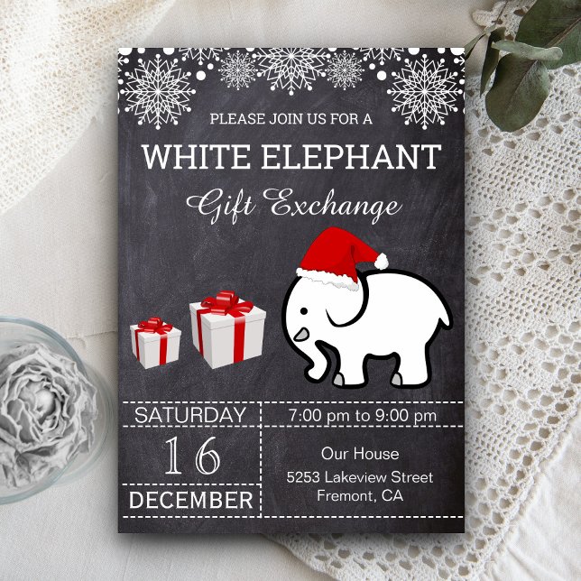 Invitation Échange de cadeaux de Noël Holiday White Elephant (Créateur téléchargé)