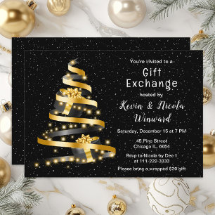 Invitation Échange de cadeaux de Noël or et noir