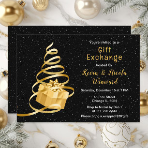 Invitation Échange de cadeaux de Noël or et noir