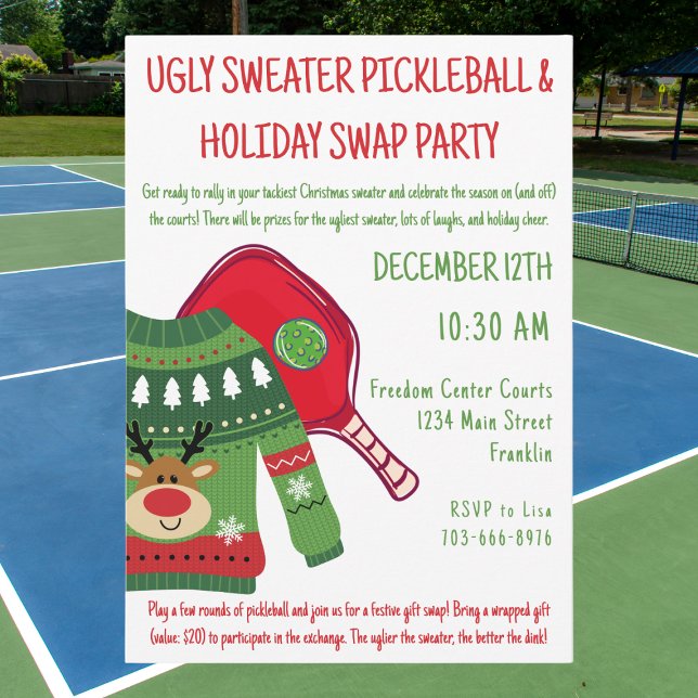 Invitation Échange de cadeaux de pickleball avec un pull de N (Créateur téléchargé)