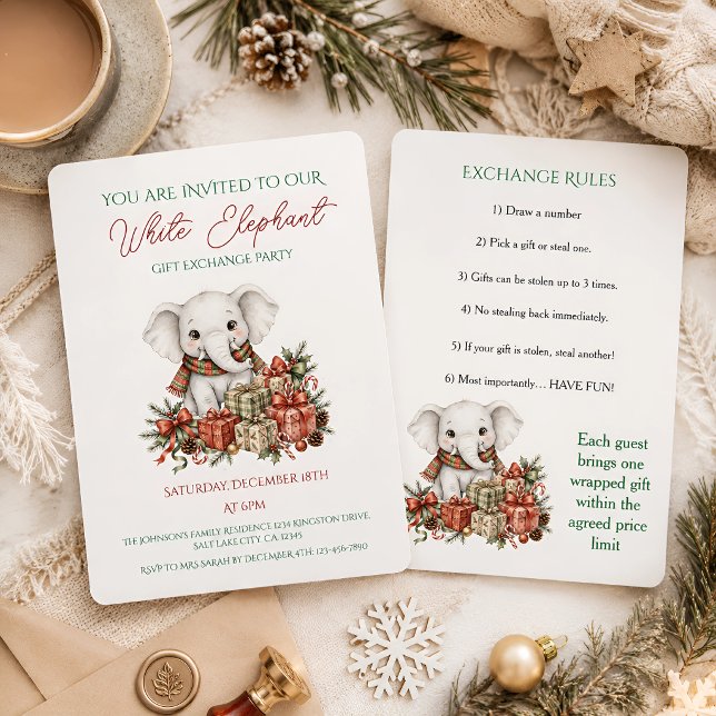 Invitation Échange de cadeaux éléphant blanc  (Créateur téléchargé)