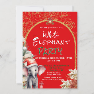 Invitation Échange de cadeaux éléphant blanc or, blanc et ver