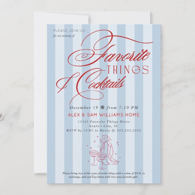 Invitation Échange de cadeaux et cocktails des choses préféré (Devant)