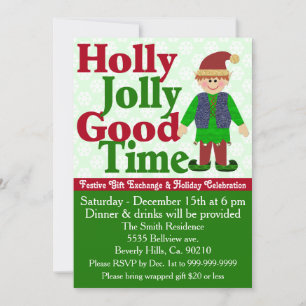 Invitation Échange de cadeaux Holly Jolly Elf