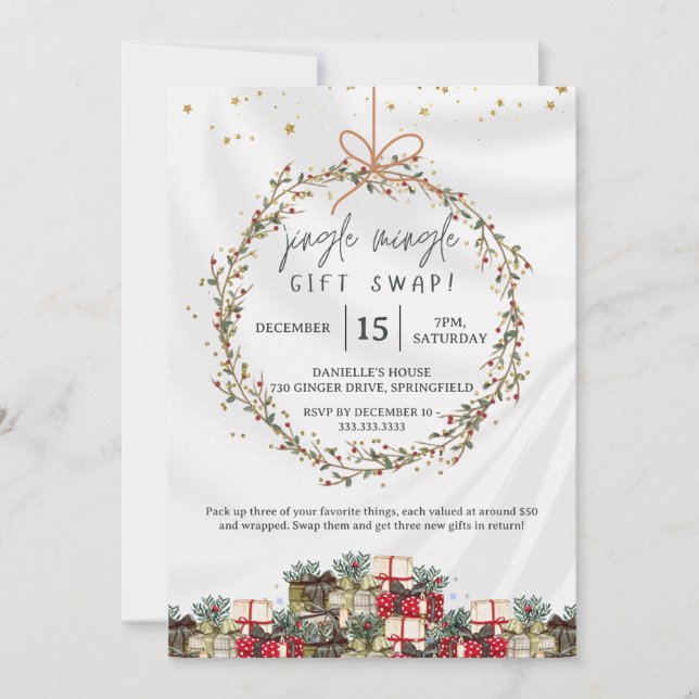 Invitation Échange de Cadeaux Jingle Mingle Soirée de Noël (Devant)