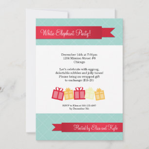 Invitation Échange de cadeaux ruban rouge glace bleue fête de