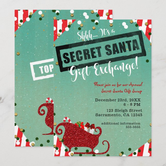 Invitation Échange de cadeaux Secret Santa Fête de Noël (Devant / Derrière)