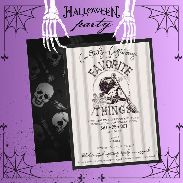 Invitation Échange de Cocktails Costumes et Objets Préférés p (Boozy Costumes & Cocktails Halloween Favorite Things Swap Invite Witches & Wizards Ghostly Night Out)